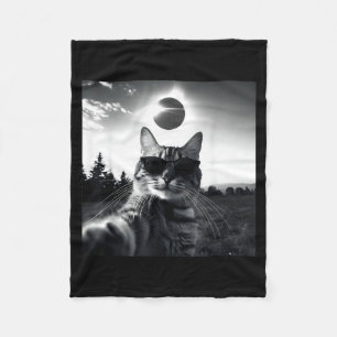 Total Solar Eclipse Usa Cat Illustration Fleece Blanket