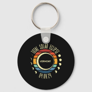 Total Solar Eclipse Vermont Retro 2024 Men Women K Key Ring