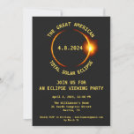 Total Solar Eclipse Viewing Party 4/8/2024 USA Invitation<br><div class="desc">Get ready for the Great American total solar eclipse on April 8, 2024 with this cool viewing party Invitation. The design features a dark silhouette of the moon obscuring the sun with an orange glow and your custom party details. Whether you're located in the path of the eclipse or just...</div>
