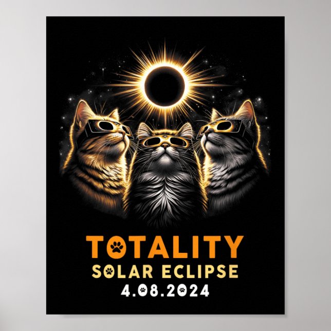 Totality Cats Wearing Solar Eclipse Gles 4.08.2024 Poster (Front)