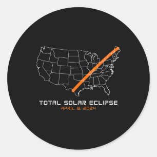 Totality Path 04 08 24 Total Solar Eclipse 2024  Classic Round Sticker