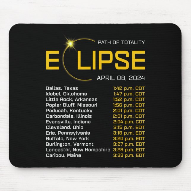 Totality Path 2024 Eclipse Map Total Eclipse Astro Mouse Pad (Front)
