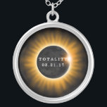 Totality Solar Eclipse 2017 Silver Plated Necklace<br><div class="desc">A total solar eclipse occurred on August 21,  2017,  crossing the United States.  This necklace has the text "Totality 08.21.17"".  An orange and black sun and moon graphic in the centre represents the eclipse.</div>