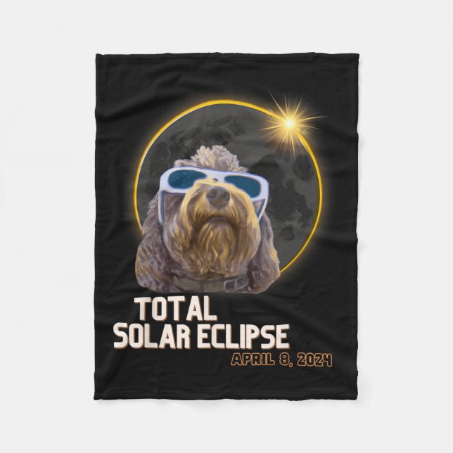 Totality Solar Eclipse Goldendoodle With Eclipse G Fleece Blanket (Front)