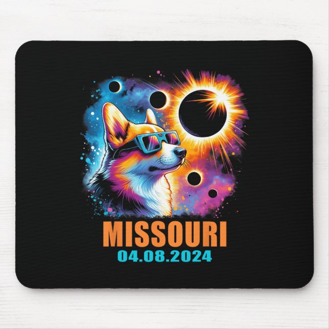 Totality Total Solar Eclipse 2024 Missouri Corgi D Mouse Pad (Front)