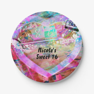 Totally 80's Bright Fun Heart Birthday Party Paper Plate