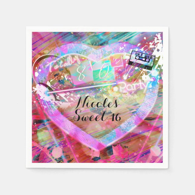 Totally 80's Bright Fun Heart Party Custom Glam Napkin (Front)