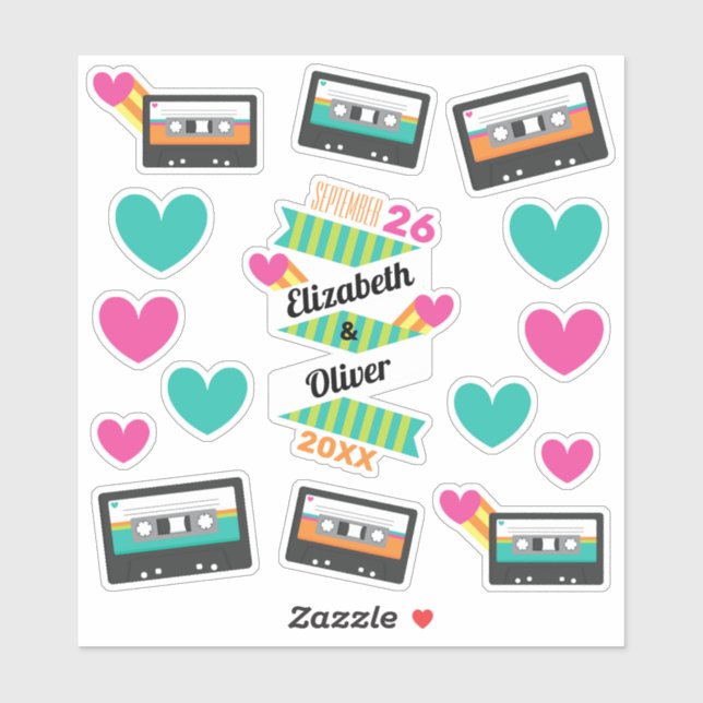 Totally 80s Cassettes and Hearts Wedding Vinyl (Sheet)