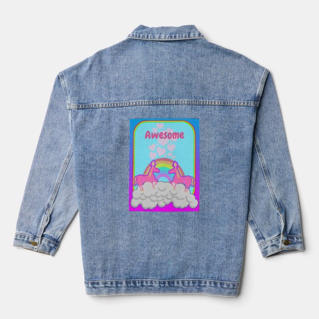 Totally 80s Fun Neon Inspired Unicorn Denim Jacket (Back)