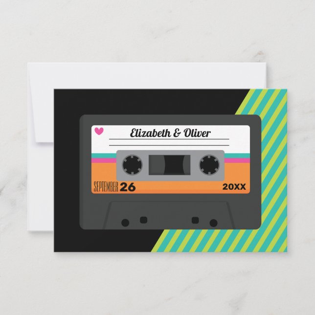 Totally 80s Orange Cassette Wedding RSVP Card (Front)