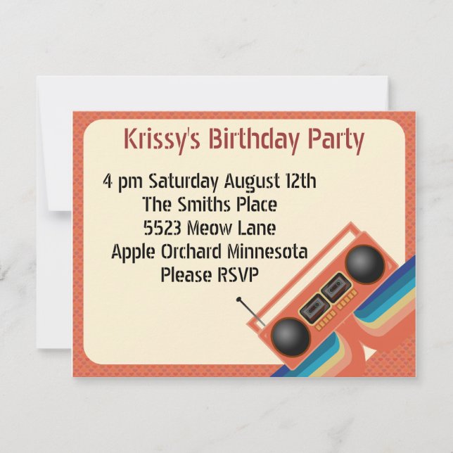 Totally 80s Tapedeck Party Invitation (Front)