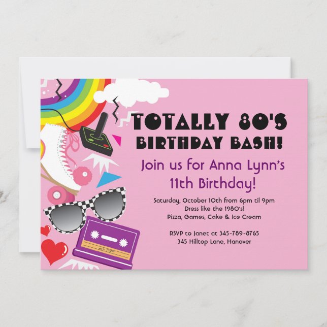 Totally 80's theme party birthday invitations (Front)