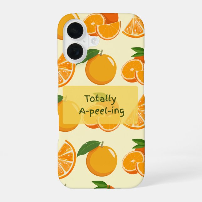 Totally a-pee-ling orange pattern iPhone 16 case (Back)