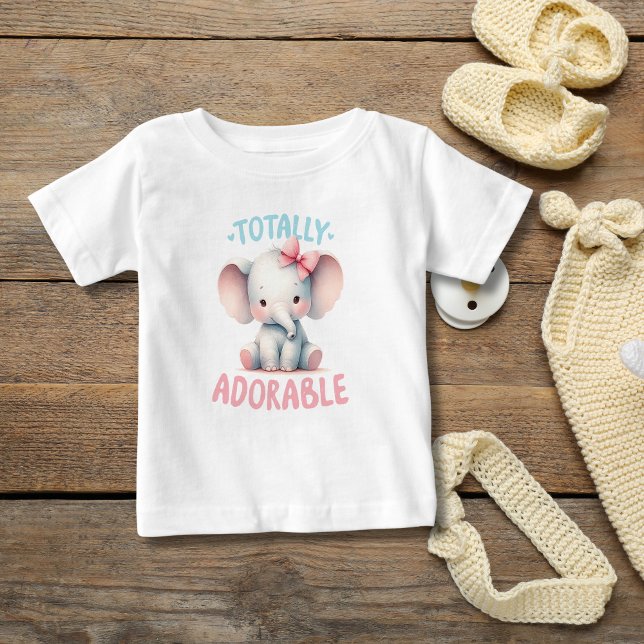 Totally Adorable Baby Elephant Pink Baby Girl Gift T-Shirt (Baby Elephant Pink Gray T-shirt for Baby Girl. Baby shower gift, New baby gift Totally Adorable)