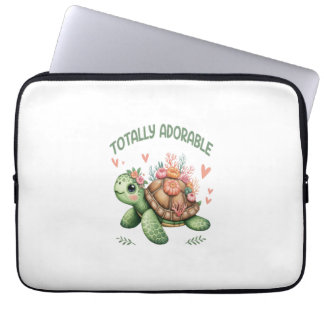 Totally Adorable Turtle with Coral Laptop Sleeve