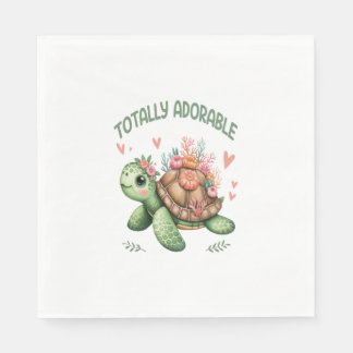 Totally Adorable Turtle with Coral Napkin