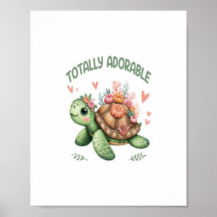 Totally Adorable Turtle with Coral Poster