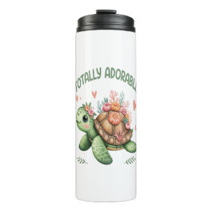 Totally Adorable Turtle with Coral Thermal Tumbler