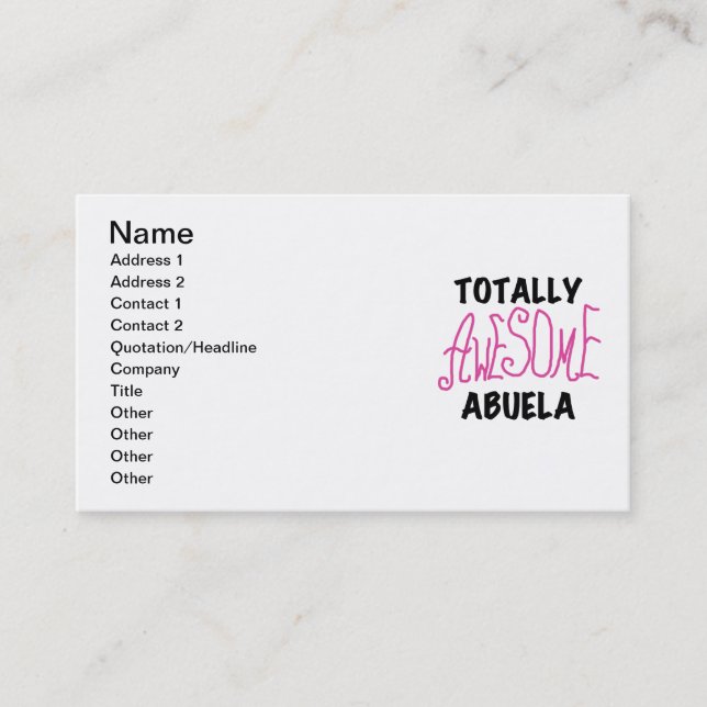 Totally Awesome Abuela Pink Tshirts and GIfts Business Card (Front)