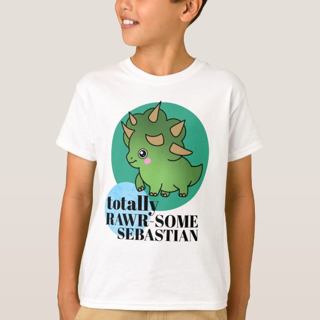Totally Awesome Cute Green Dinosaur with Circles T-Shirt (Front)
