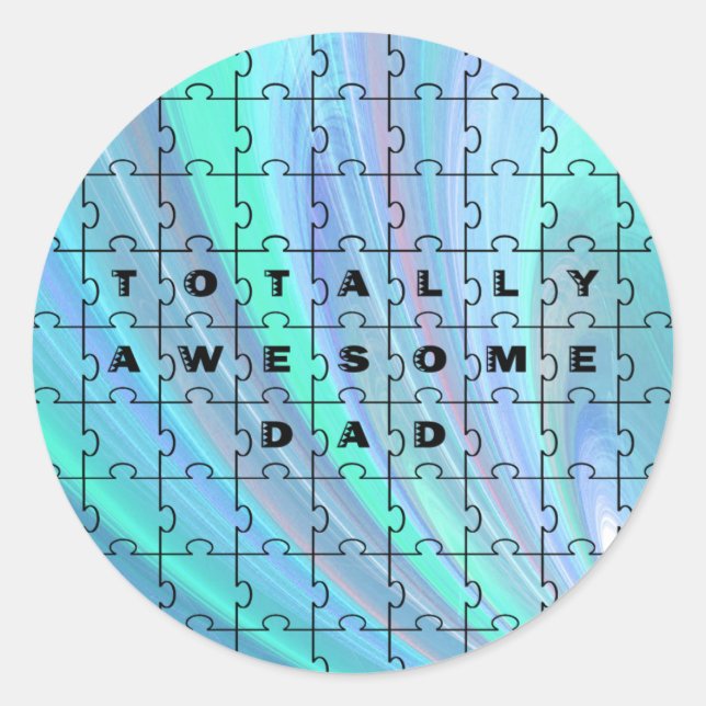Totally Awesome Dad Puzzle Blue Classic Round Sticker (Front)