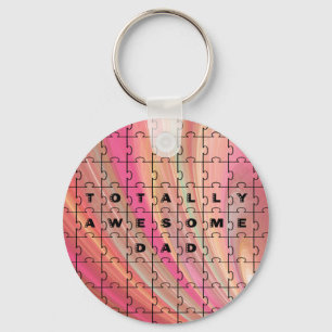 Totally Awesome Dad Puzzle Text Pink/Brown Pattern Key Ring