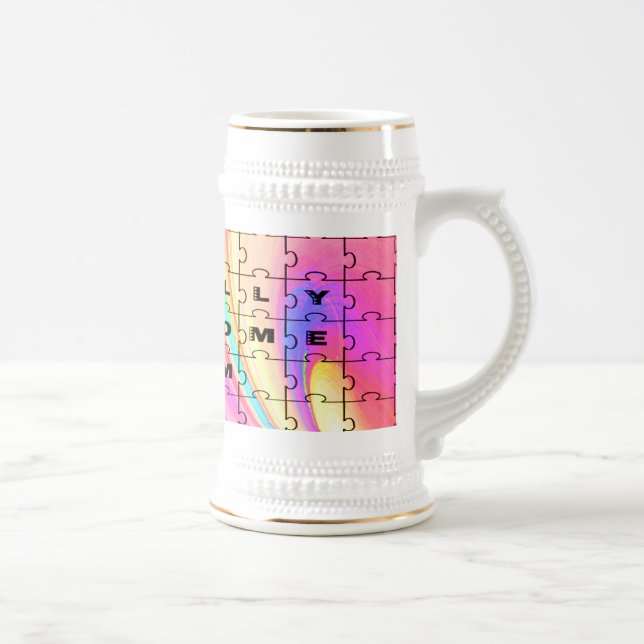 Totally Awesome Mum  Pink Swirl Puzzle Design Beer Stein (Right)