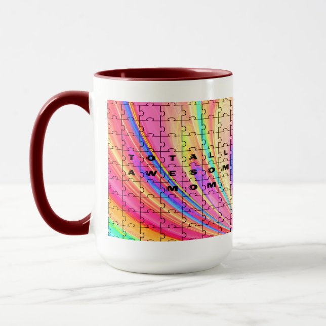 Totally Awesome Mum  Pink Swirl Puzzle Design Mug (Left)