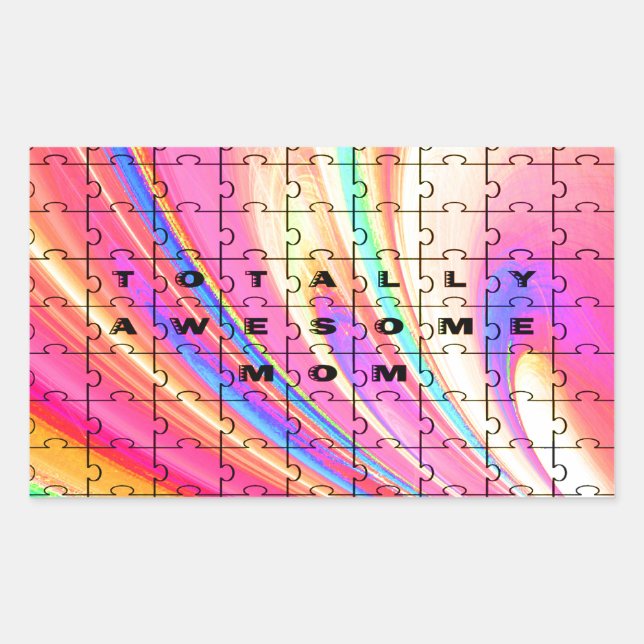 Totally Awesome Mum  Pink Swirl Puzzle Design Rectangular Sticker (Front)