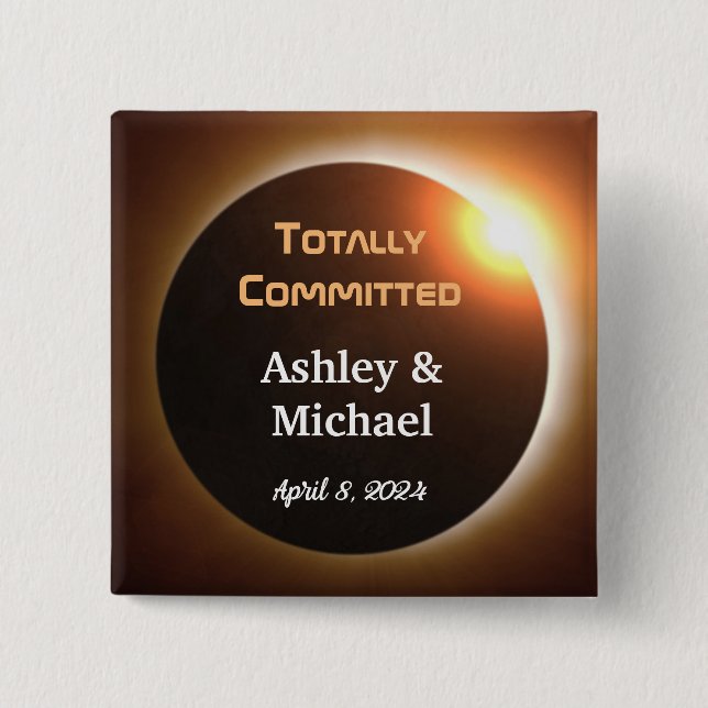 Totally Committed Eclipse Theme Wedding 15 Cm Square Badge (Front)