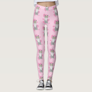 Totally Cute Grey Cat Love Cartoon Pattern Art Leggings