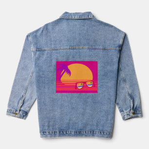 Totally Eighties Beach Fun Neon Sunset Denim Jacket