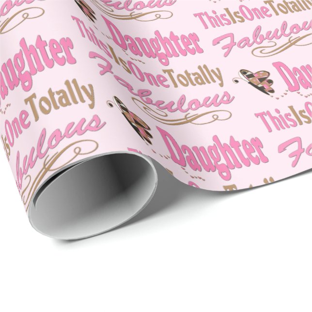 Totally Fabulous Daughter Pink Butterfly Wrapping Paper (Roll Corner)