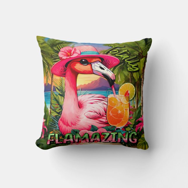 Totally Flamazing Pink Flamingo Beach Drink Cushion (Front)