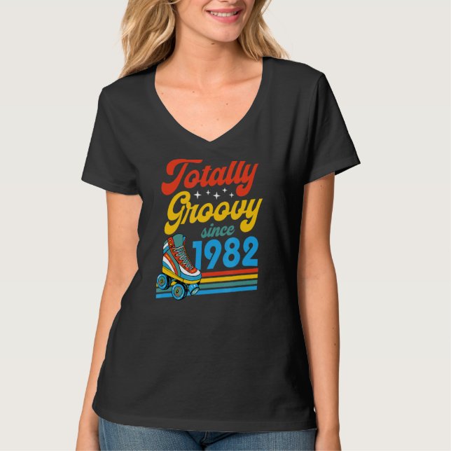Totally Groovy Since 1982 Retro Roller Skate Birth T-Shirt (Front)