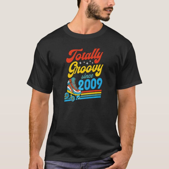 Totally Groovy Since 2009 Retro Roller Skate Birth T-Shirt (Front)