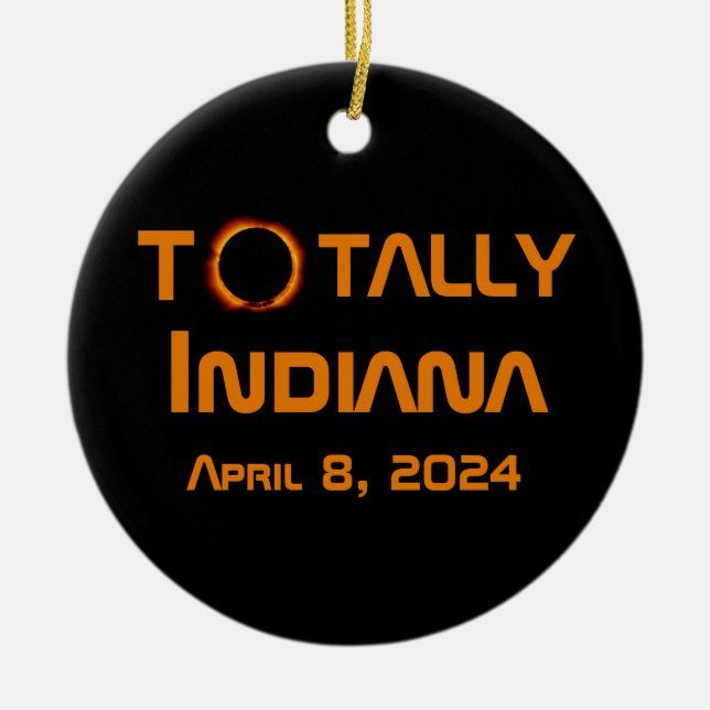 Totally Indiana 2024 Solar Eclipse Ceramic Tree Decoration (Front)