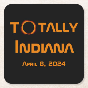 Totally Indiana 2024 Solar Eclipse Square Paper Coaster