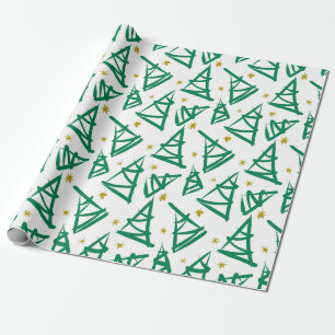Totally modern ink drawing Christmas trees   green Wrapping Paper