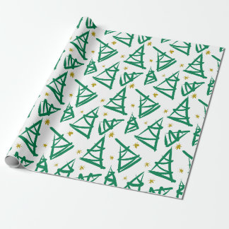 Totally modern ink drawing Christmas trees | green Wrapping Paper