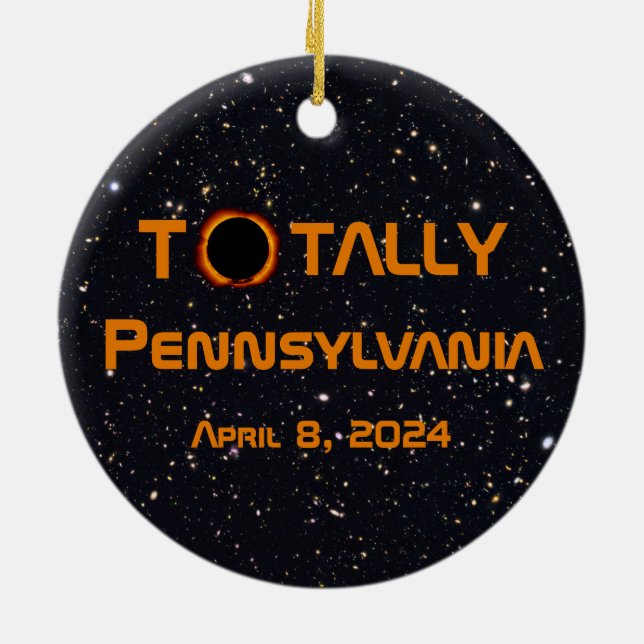 Totally Pennsylvania 2024 Solar Eclipse  Ceramic Tree Decoration (Back)