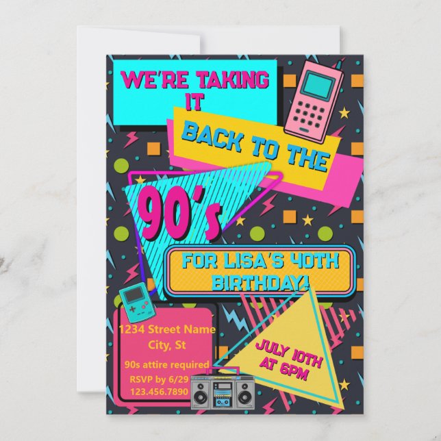 Totally Rad 80s / 90s Themed Party Invitation  (Front)