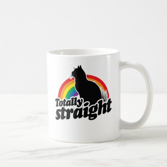 TOTALLY STRAIGHT CAT - WHITE - WHITE -.png Coffee Mug (Right)