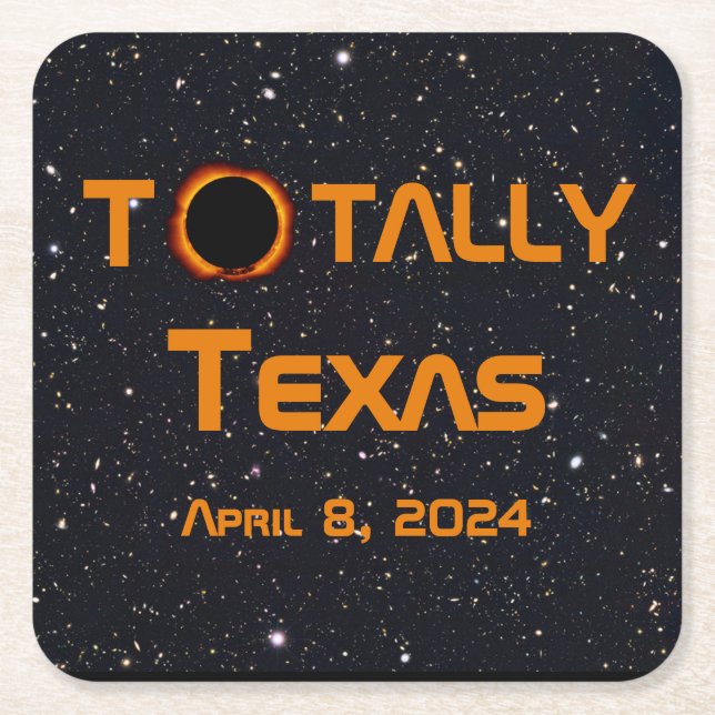 Totally Texas 2024 Solar Eclipse Square Paper Coaster (Front)