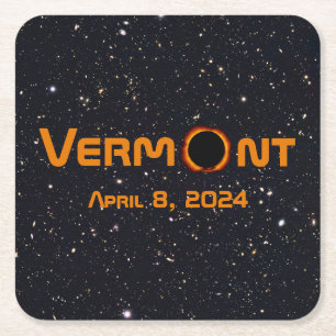 Totally Vermont 2024 Solar Eclipse Square Paper Coaster