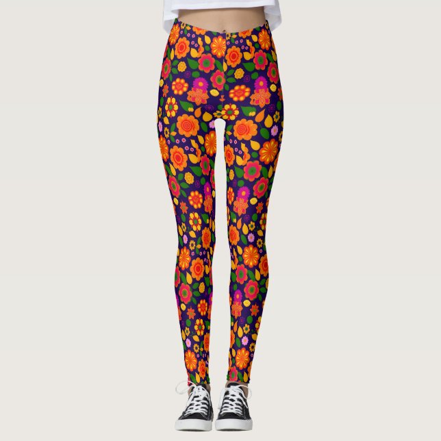 Totally Wild 1970's Inspired Flowers Leggings (Front)