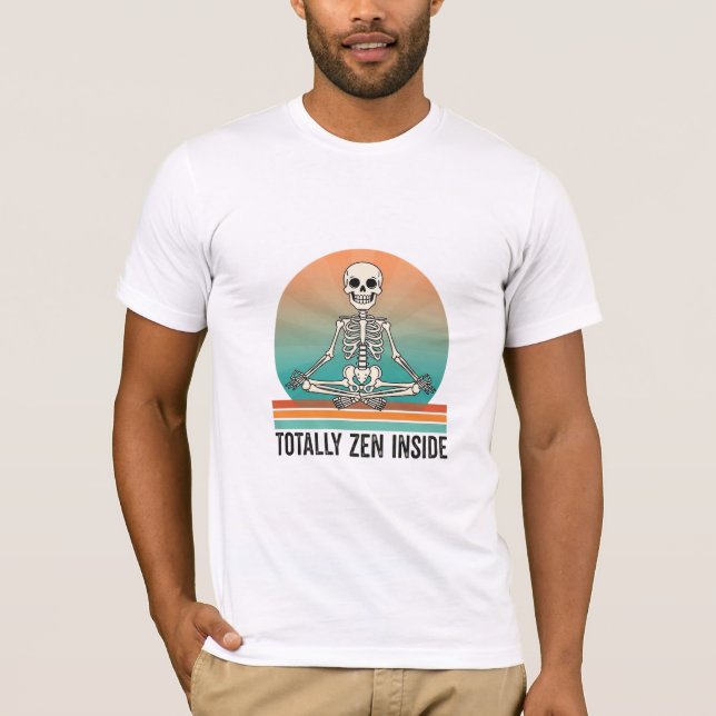 Totally Zen Inside Meditating Skeleton Retro T-Shirt (Front)