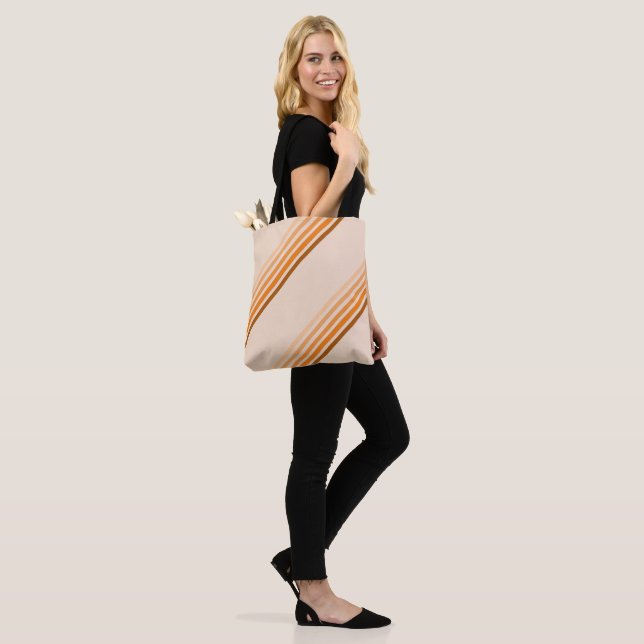 Tote Bag (ao) - Shades of Orange Diagonal Stripes (On Model)