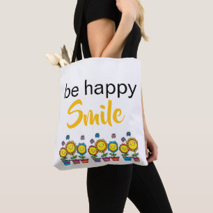 Tote Bag, Be Happy Smile Sunflowers Floral Bag