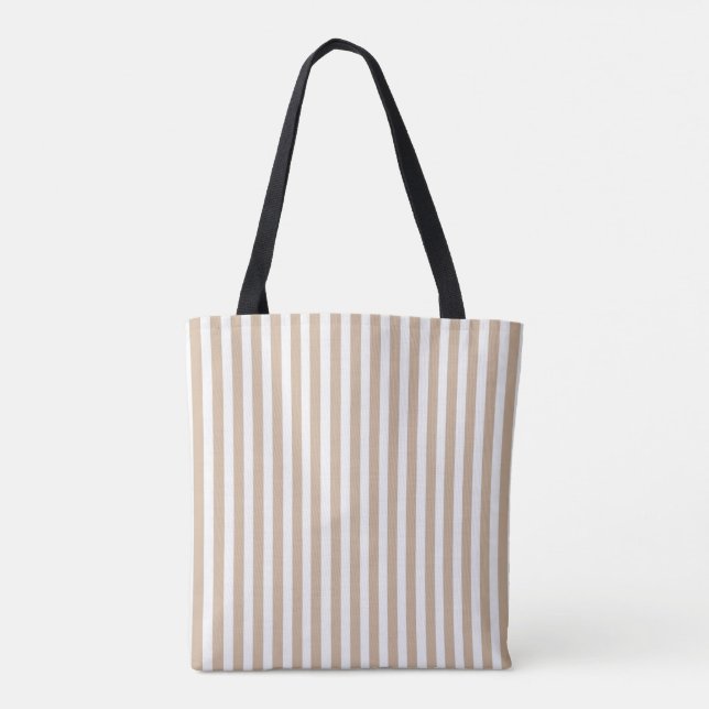 Tote Bag, Beige & White Stripe Vertical  Bag (Back)